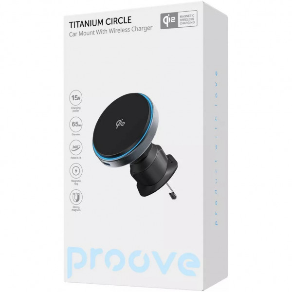 Тримач автомобільний+бездротове ЗУ Proove Titanium Circle Qi2 15W Gray (WHTC15010003)