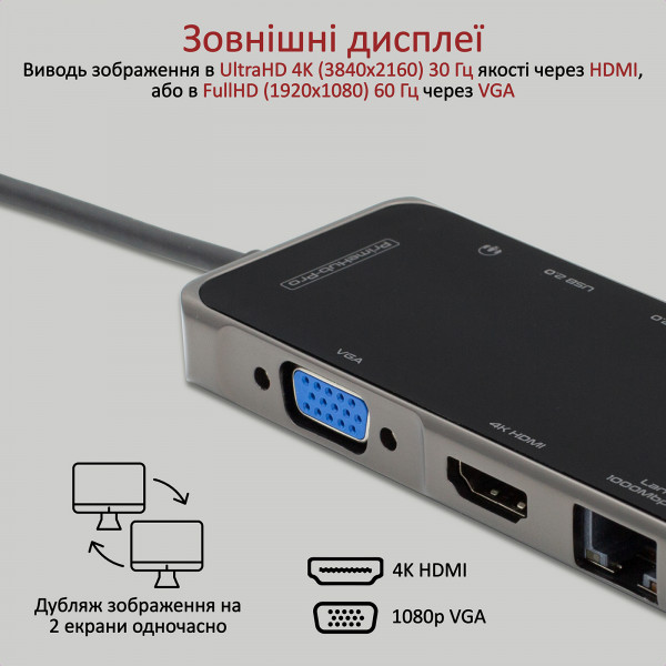 USB-хаб Promate PrimeHub-Pro USB Type-C Grey