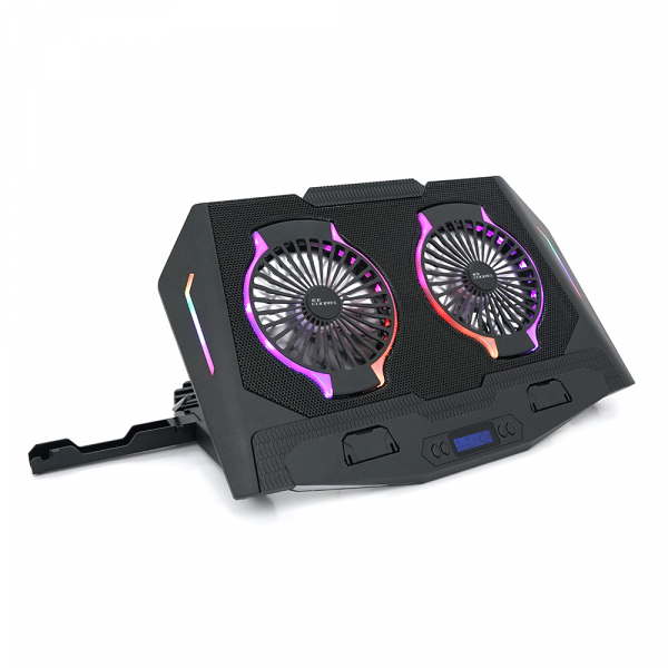 Підставка для ноутбука IceCoorel N10, 10-18", 2*125mm 1400±10% RPM, корпус пластик+алюміній, 2xUSB 2.0+LCD display+підставка для мобільного телефону