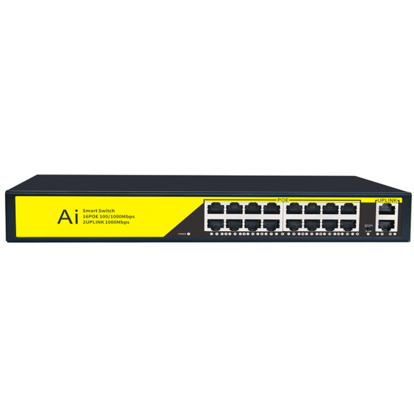 POE комутатор гігабітний Merlion 16 POE 10 / 100 / 1000 + 2 RJ45 10 / 100 / 1000 вбудований блок живлення 52V 4.8A