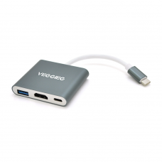 Хаб-конвертор VEGGIEG TC03 Type-C (тато) на Type-C (мама) + USB3.0 (мама) + HDMI (мама), 10 см, Silver, Box