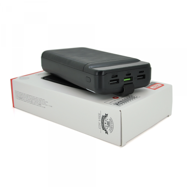 PowerBank XO-PR156 30000mAh, flashlight, Input: 5V/2.5A, 9V/2A, 12V/1.5A (Micro, Type-C, Lightning), Output: 5V/3A, 9V/2A, 12V/1.5A(3USB, Type-C),Q30,plastic,Black