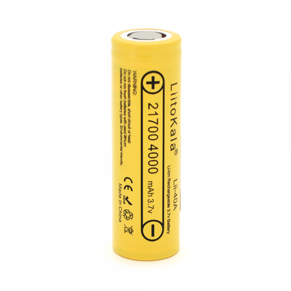 Акумулятор 21700 Li-Ion LiitoKala Lii-40A, 4000mah (4000-4300mah), 25A, 3.7V (2.5-4.2V), Yellow, PVC BOX