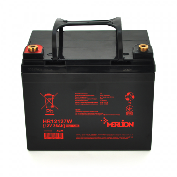 Акумуляторна батарея MERLION HR12127W, 12V 36Ah Black ( 195 х 130 х 155 (167) )