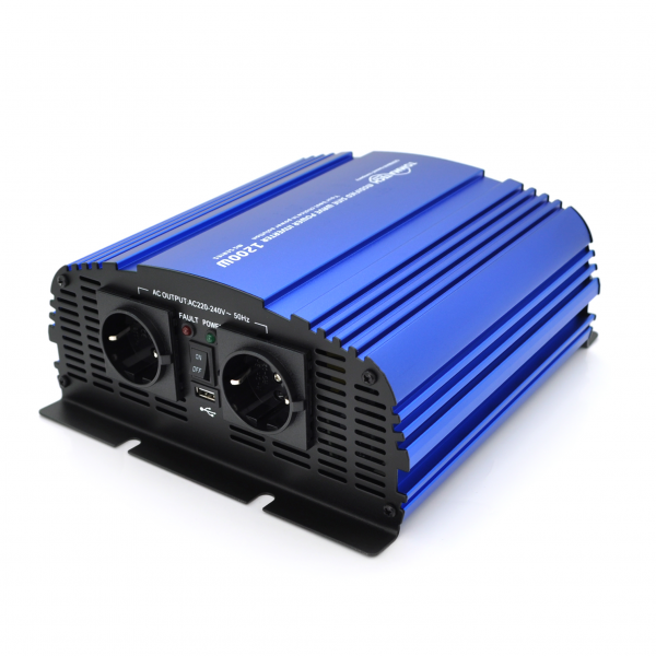 Інвертор напруги Tommatech MS-1200, 12V/220V, 1200W з апроксимованою синусоїдою, 2Shuko, USB, клемні дроти, 2 запобіжники, Q4