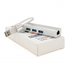 Контролер USB 3.0 до Ethernet VEGGIEG U3-3U-S - Сетевой адаптер 10 / 100Mbps з проводом RTL-8152B + FE2.2S + 3 порта USB3.0, White, Metal, Blister-Box