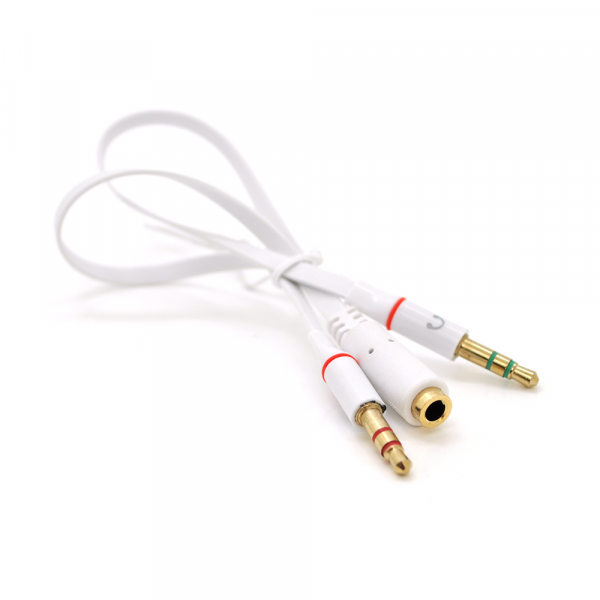 Спліттер Jack 3.5 (мама) 2 pin => 2 * Jack 3.5 (тато 2 pin, плоский, White Пакет