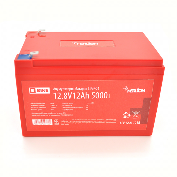 Літій-залізо-фосфатний акумулятор Merlion LiFePO4 12.8V 12AH(4S2P/BMS-15A), (151x99x99) для електротранспорту, 5000 циклів, Q12