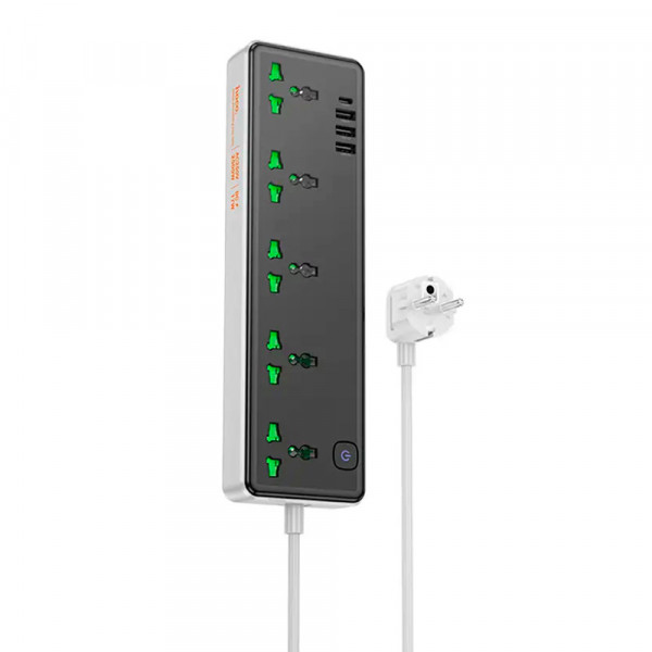 Мережевий фільтр HOCO AC13A на 5 розеток + 3 USB + USB-C, 17W, кабель 1,5 м, 220В, Black, Box