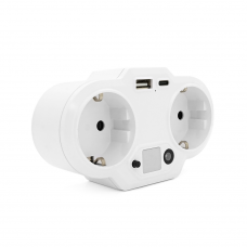 Розетка двійник із заземленням HHT609W, USB+Type-C, 3.4А, зашита від перевантаження, White