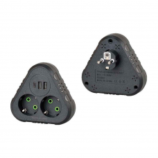 Розетка трійник із заземленням F203-Black, 2 розетки+2USB+1Type-C, 2500W, 10A, 110-250V~Max, Blister