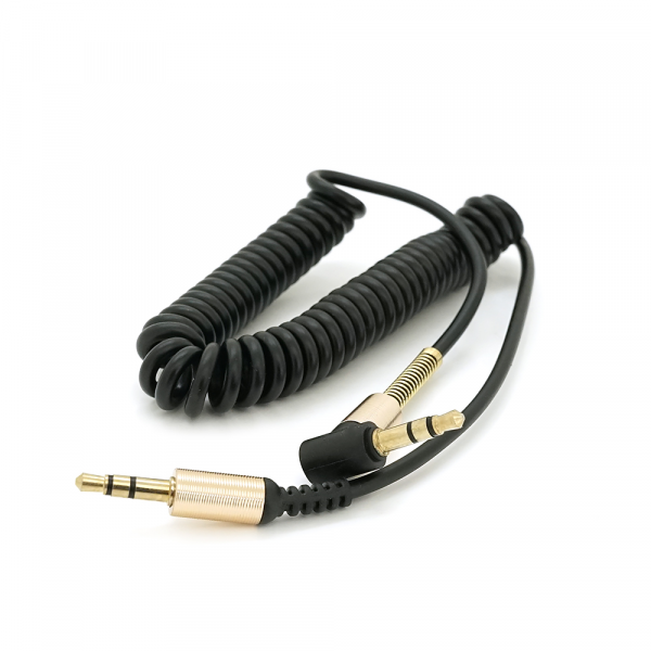 Кабель AUX Audio DC3.5 тато-тато 1.5м пружина, CCA Stereo Jack, (круглий) Black cable, Box