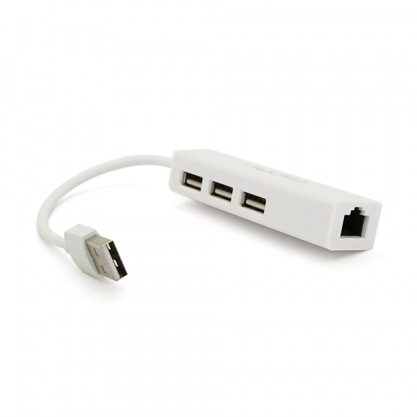 Контролер USB 2.0 до Ethernet VEGGIEG - Сетевой адаптер 100 / 1000Mbps з проводом RTL-8152B + FE2.2S + 3 порта USB2.0, White, Metal, Blister-Box