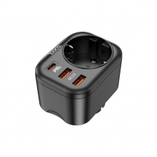 Мережевий фільтр HOCO NS3 на 1 розетку + 2 USB + USB-C, 20W, 220В, Black