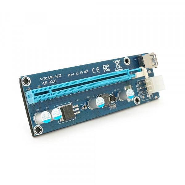 Плата PCE164P-N03 (VER006C) Riser PCI-EX, x1=>x16, USB 3.0, DC12V(PCI-E / 6pin), конденсатори 270, VER006C,Пакет