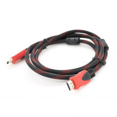 Кабель Merlion HDMI-HDMI 1,5m, v1.4, OD-7.4mm, 2 фільтра, обплетення, круглий Black / RED, коннектор RED / Black, (Пакет) Q200