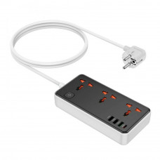 Мережевий фільтр HOCO AC8A на 3 розетки + 3 USB+USB-C, 30W, 220В, кабель 1,5м, Black / White, Box