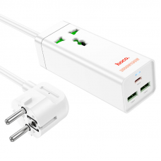 Мережевий фільтр HOCO AC9A на 1 розетку + 2 USB+USB-C, 30W, 220В, кабель 1,5м, White, Box