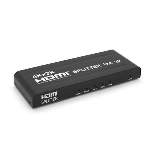 Активний HDMI сплітер 1=>4 порти, 4K, 2K, 3D, 1080Р, 1,4 версія, DC5V/2A, Metal, Box