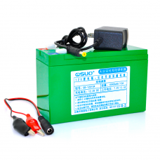 Акумуляторна батарея літієва QiSuo 12V 10A з елементами Li-ion 18650 (150X64,5X97,7) + зарядний пристрій 12,6V / 1A + крокодили