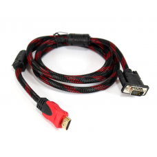 Кабель HDMI (папа)-VGA (папа) 1,5м, 1 феррит, оплетка, круглый Black/RED, Пакет (работае только с конвертором), Q150