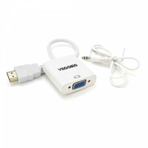 Конвертер VEGGIEG H-V1B HDMI (тато) на VGA (мама) + Audio, 25cm, White, Пакет