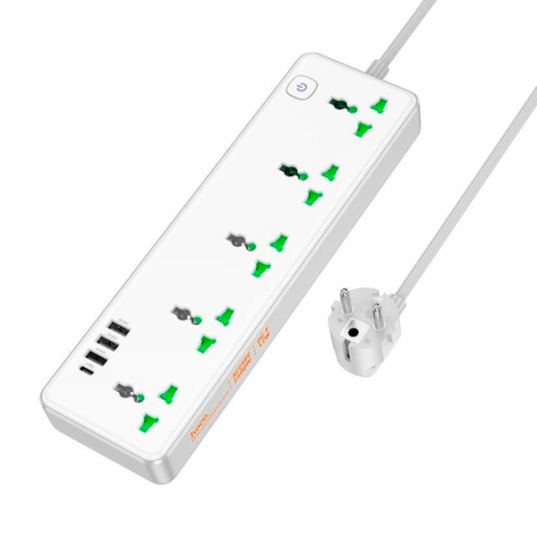 Мережевий фільтр HOCO AC13A на 5 розеток + 3 USB + USB-C, 17W, 220В, кабель 1,5м, White, Box