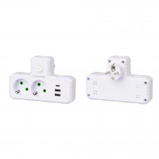 Розетка трійник Т-подібний із заземленням F303-White, 2 розетки+2USB+1Type-C, 2500W, 10A, 110-250V~Max, Blister