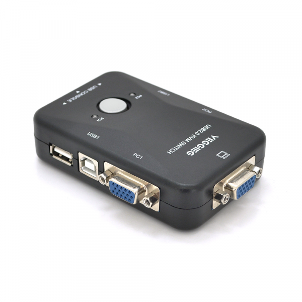 2-портовий KVM свіч, VEGGIEG K201, перемикач USB, Grey, Blister-Box