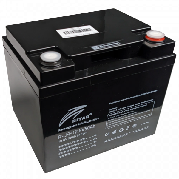 Акумуляторна батарея із bluetooth Ritar LiFePO4 12,8V 50Ah 640Wh BMS25@4S (198х166х169 мм), 6.5kg Q2
