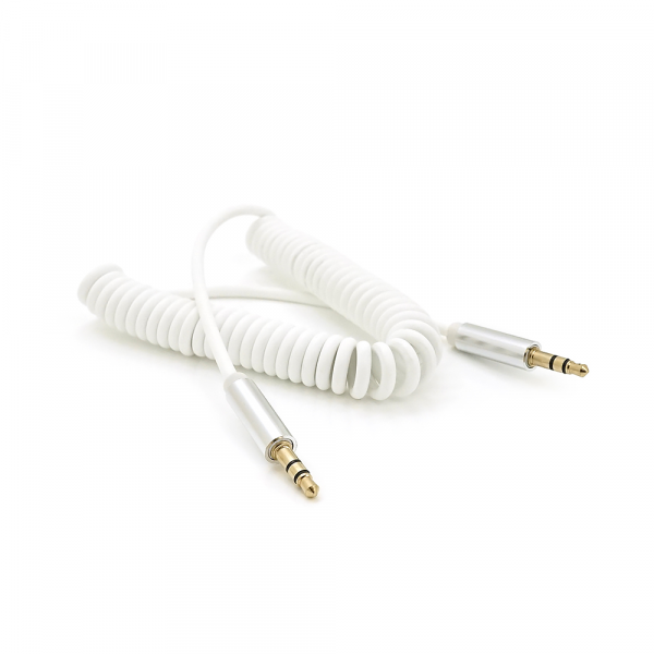 Кабель AUX Audio DC3.5 тато-тато 1.5м пружина, CCA Stereo Jack, (круглий) White cable, Box