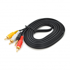 Кабель DC3.5 (тато) => 3хRCA (тато), GOLD Jack3.5мм, довжина Jack 15мм, CU, круглий, Black, 3 м, (Пакет) Q500