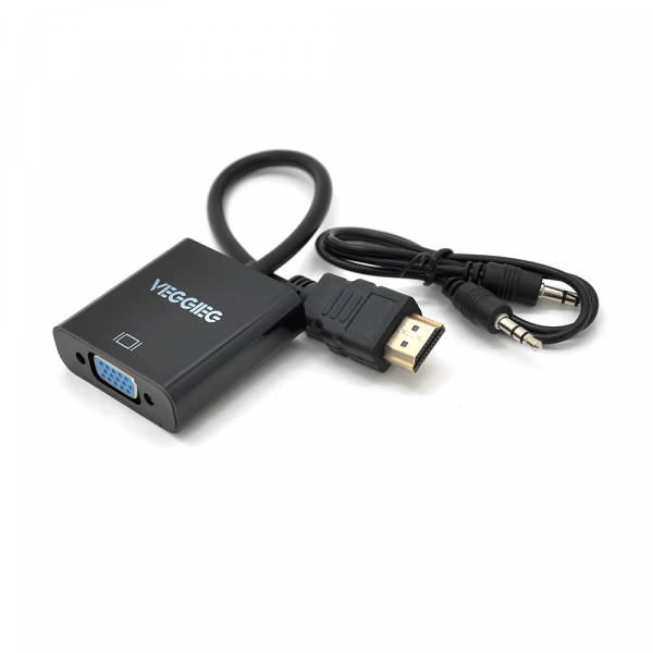 Конвертер VEGGIEG H-V2B HDMI (тато) на VGA (мама)+ Audio, 25cm, Black, Пакет