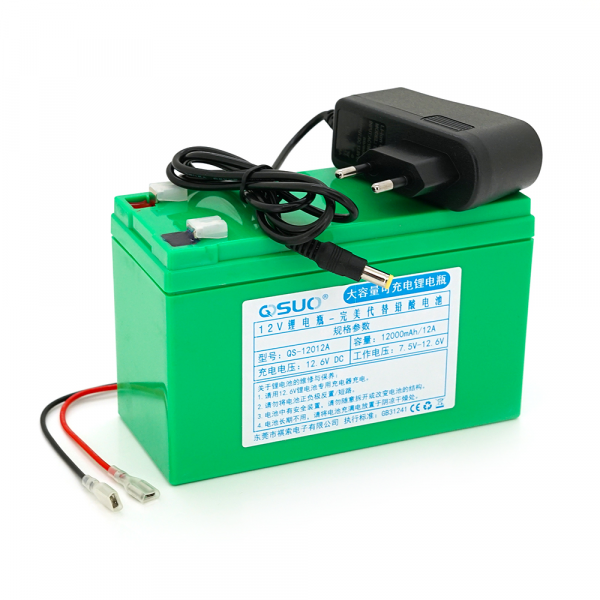 Аккумуляторна батарея літіева QiSuo 12 V 12A с елементами Li-ion 18650 (150X65X94) вага 964 грамм + зарядний пристрій 12,6V 1A