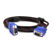 Кабель Merlion VGA 3 + 4, 1,5m, male to male (тато-тато), OD-8.2mm, 1 ферит, обплетення, круглий Black / Red, коннектор Blue, кульок, Q150