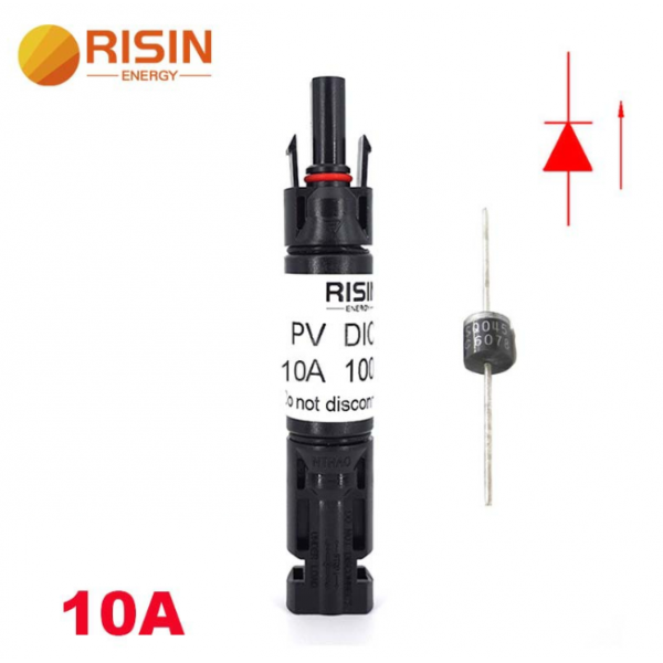 Конектор RISIN MC4, з діодом постійного струму, 10А,1000 В, 0.5mmΩ, вогнестійкість UL94-VO,IP67, -40℃-+90℃, Black