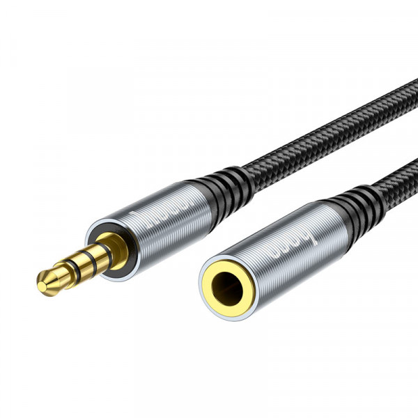 Подовжувач HOCO UPA20 DC3.5 тато-мама 1.0м, GOLD Stereo Jack, (круглий) Black cable, Box