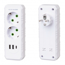 Розетка трійник із заземленням F103-White, 2 розетки+2USB+1Type-C, 2500W, 10A, 110-250V~Max, Blister