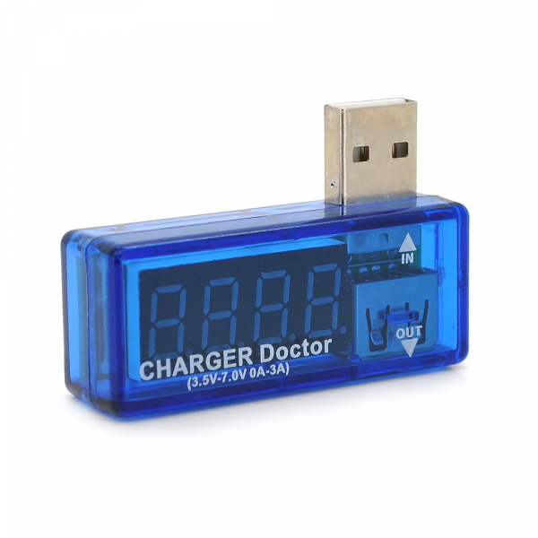 USB тестер Charger Doctor напруги (3-7.5V) і струму (0-2.5A) Blue, загнутий