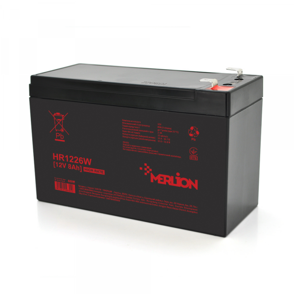 Аккумуляторна батарея MERLION HR1226W, 12V 8Ah ( 151 х 65 х 94 (100) ) Black