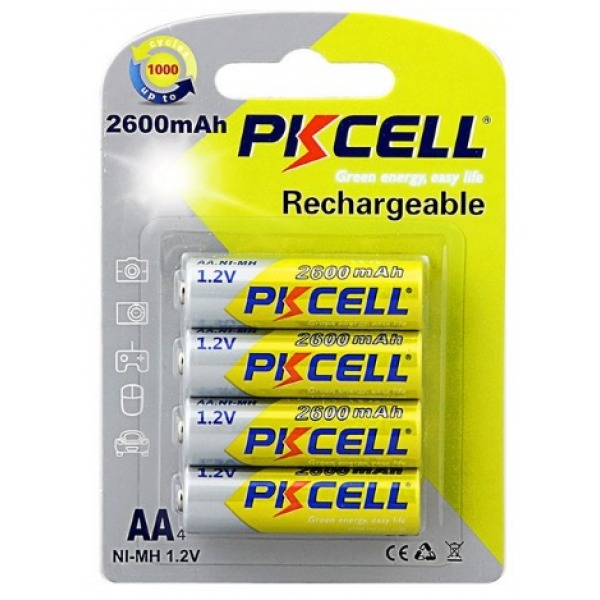 Акумулятор PKCELL 1.2V AA 2600mAh NiMH Rechargeable Battery, 4 штуки у блістері ціна за блістер, Q12
