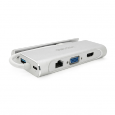 Хаб-конвертор VEGGIEG TC07-S Type-C (тато) на Type-C (мама) + USB3.0 * 3 (мама) + HDMI (мама) + RJ45, 10см, Silver, Box