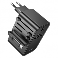 Мережевий фільтр HOCO AC18A на 1 розетку + 2 USB + USB-C, 35W, кабель 1,5 м, 220В, Black, Box