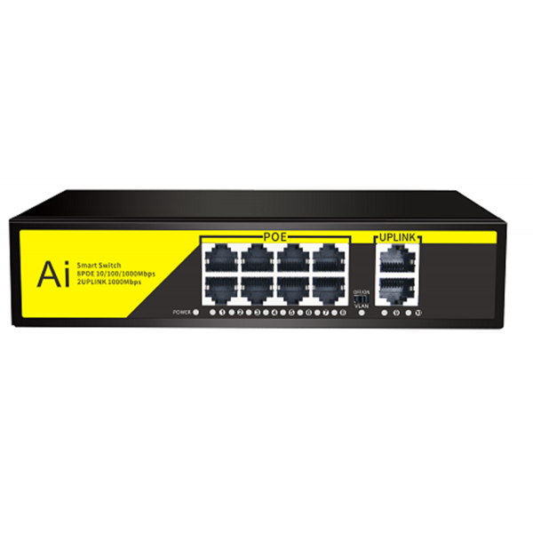 POE комутатор гігабітний Merlion 8 POE 10 / 100 / 1000 + 2 RJ45 10 / 100 / 1000 вбудований блок живлення 52V 2.3A