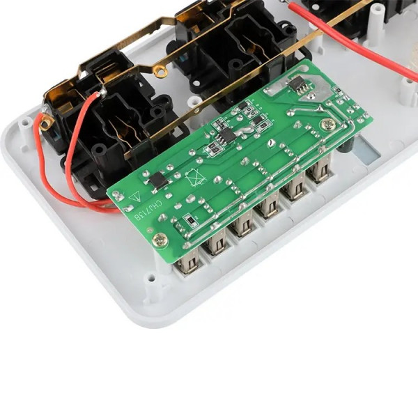 Мережевий фільтр ТВ-Т09, 3 розетки + 6 USB, 2 м, перетин 3х0,75мм, 3000W, White-grey, Box