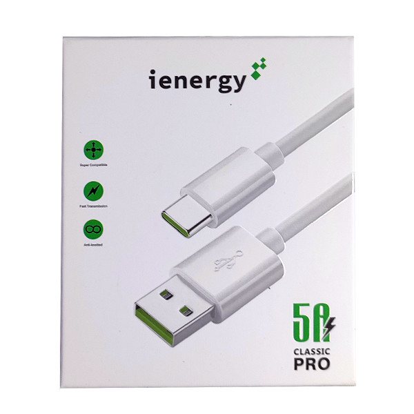 Кабель iEnergy Classic Pro, Type-C, 1m, 5A, Біле