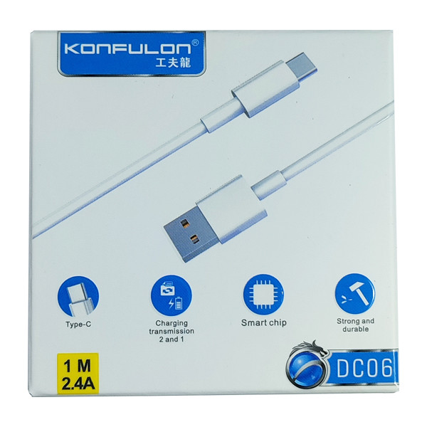 Кабель Konfulon DC06, Type-C, 1m, 2.4A, Біле