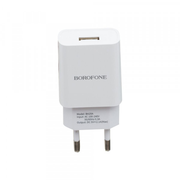 Мережевий зарядний пристрій Borofone BA20A, Cable Micro, 2.1A, White