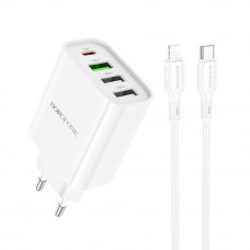 Мережевий зарядний пристрій Borofone BA79A, Cable Type C to Lightning, PD 20W, QC 3.0, Біле