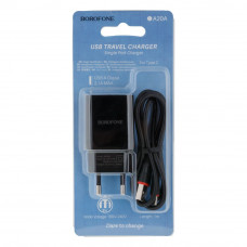 Мережевий зарядний пристрій Borofone BA20A, Cable Type-C, 2.1A, Black